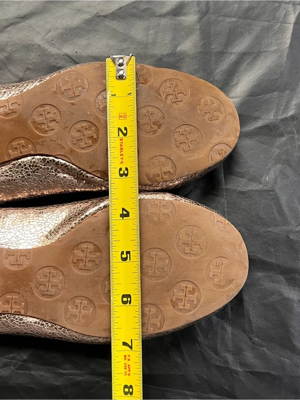 Tory Burch Reva Metallic Leather Ballet Flats Logo Stretch Back 6 6.5 Balletcore